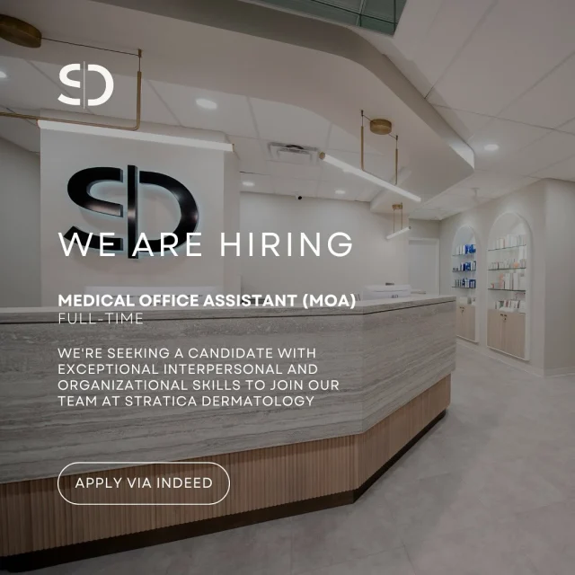 🚨📢 We’re hiring at Stratica!

Join our team as a full-time Medical Office Assistant/Receptionist. If you’re self-motivated, love working in a fast-paced environment, and have a passion for patient care, we’d love to hear from you! 💼🫶🏻

✨ link in bio ✨

#EdmontonJobs #StraticaDermatology #MOAJobs #JoinOurTeam #NowHiring